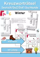 Vorschau - Mal- und Bastelvorlagen - Kreuzworträtsel mit Lösung Winter (Grundschule) - DaZ/DaF, Deutsch, Wortschatz - Deckblatt