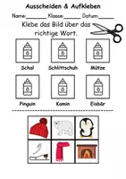 Vorschau - Arbeitsblätter - Ausschneiden und kleben Winter - Wortschatz basteln Feinmotorik (Grundschule) - Seite 1
