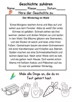 Vorschau - Arbeitsblätter - Winter Leseverstehen und Wortschatz - DaZ/DaF, Deutsch, Sachunterricht - Seite 1
