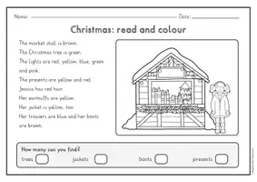 Vorschau - Arbeitsblätter - Christmas read and colour - 7 Bilder, 2-fach differenziert (Englisch) - Seite 1