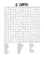 Vorschau - Spiele - Suchsel, Wortsuchrätsel Spanisch Español - El Cuerpo - Seite 1