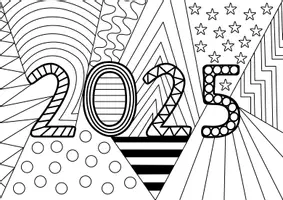 Vorschau - Mal- und Bastelvorlagen - Pop Art Ausmalbild: 2025 Silvester Neujahr Neues Jahr - Seite 2