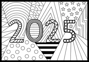 Vorschau - Mal- und Bastelvorlagen - Pop Art Ausmalbild: 2025 Silvester Neujahr Neues Jahr - Seite 3