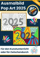 Vorschau - Mal- und Bastelvorlagen - Pop Art Ausmalbild: 2025 Silvester Neujahr Neues Jahr - Deckblatt