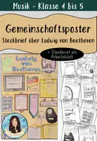 Vorschau - Arbeitsblätter - Steckbrief als Gemeinschaftsbild / kooperatives Poster über Ludwig van Beethoven - Deckblatt
