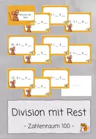 Vorschau - Aufgabenkarten - Division mit Rest | Zahlenraum 100 | Kartei - Deckblatt