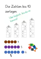 Vorschau - Arbeitsblätter - Die Zahlen bis 10 zerlegen mit Farbunterstützung / verliebte Zahlen (mit Lernvideolink) - Deckblatt