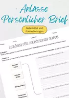 Vorschau - Arbeitsblätter - Anlässe persönlicher Briefe - Redemittel / Formulierungen - Deckblatt