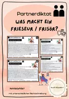 Vorschau - Fördermaterial/Inklusion - Partnerdiktat: Was macht ein Friseur / Frisör? - Deckblatt