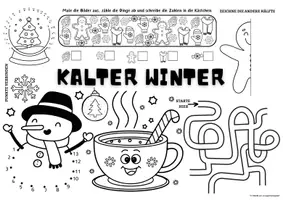 Vorschau - Stationenlernen - Ausmalbilder Winter - Spiel- & Rätselmatte "Winter" - Rätseln & malen | Winter Rätsel | Aufgaben für Schnelle | Ich bin fertig Aufgaben | Lückenfüller - Seite 1