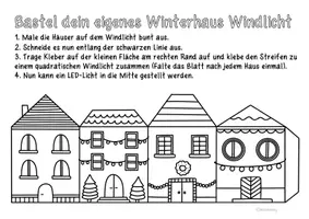 Vorschau - Mal- und Bastelvorlagen - Winterhäuser Windlichter zum Ausmalen & Basteln für die Winterzeit - Seite 1