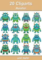 Vorschau - Mal- und Bastelvorlagen - Farbiges Clipartsset Monster - Deckblatt