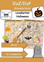 Vorschau - Arbeitsblätter - Lesekarten/Bildkarten Halloween mittelschwer - DaZ/DaF, Deutsch (Grundschule) - Deckblatt
