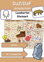 Vorschau - Arbeitsblätter - Lesekarten/Bildkarten Steinzeit mittelschwer - DaZ/DaF, Deutsch (Grundschule) - Deckblatt