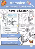 Vorschau - Arbeitsblätter - Silvester Anmalen Wortschatz - Deutsch/DaZ/DaF/Kunst - Klasse 1 und 2 - Deckblatt