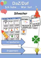 Vorschau - Arbeitsblätter - Ich habe, wer hat? (Silvester) 1. Klasse Deutsch, DaZ/DaF - Wortschatz Förderung, Hörverstehen, Leseverstehen - Gruppenspiel - Deckblatt