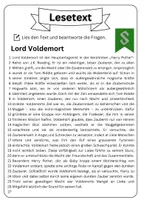 Vorschau - Arbeitsblätter - Leseverständnis - Lord Voldemort + Lösungen - Seite 1