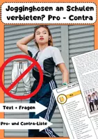 Vorschau - Arbeitsblätter - Jogginghosen an Schulen verbieten? Text + Pro- und Contra-Liste - Deckblatt