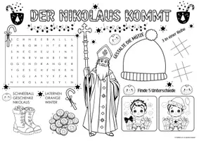 Vorschau - Arbeitsblätter - Ausmalbilder Nikolaus - Spiel- & Rätselmatte "Nikolaus" | Aufgaben für Schnelle | Ich bin fertig Aufgaben | Lückenfüller - Seite 1
