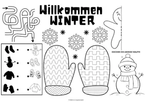 Vorschau - Arbeitsblätter - Schwungübungen Vorschule - Kreativmatte "Winter" - Schwungübungen - malen & zeichnen | Vorschule | Schwungübungen Klasse 1 | Winter Kindergarten | Aufgaben für Schnelle | Ich bin fertig Aufgaben | Lückenfüller | Ausmalbilder Winter - Seite 1