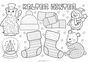 Vorschau - Spiele - Schwungübungen Vorschule - Kreativmatte "Winter" - Schwungübungen - malen & zeichnen | Vorschule | Schwungübungen Klasse 1 | Winter Kindergarten | Aufgaben für Schnelle | Ich bin fertig Aufgaben | Lückenfüller | Ausmalbilder Winter - Seite 1