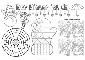 Vorschau - Stationenlernen - Schwungübungen Vorschule - Kreativmatte "Winter" - Schwungübungen - malen & zeichnen | Vorschule | Schwungübungen Klasse 1 | Winter Kindergarten | Aufgaben für Schnelle | Ich bin fertig Aufgaben | Lückenfüller | Ausmalbilder Winter - Seite 1