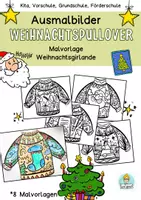 Vorschau - Arbeitsblätter - Kunst Weihnachten einfache Ausmalbilder (Vorschule, Klasse 1, Klasse 2, Förderschule Feinmotorik) - Deckblatt