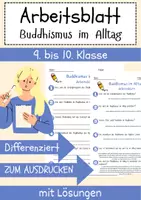 Vorschau - Arbeitsblätter - Buddhismus im Alltag Arbeitsblatt 9. & 10.Klasse Achtsamkeit und Meditation Arbeitsblatt mit Lösungen - Deckblatt