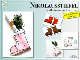 Vorschau - Arbeitsblätter - „NIKOLAUSSTIEFEL - ZUM BEFÜLLEN FÜR WUNSCHZETTEL, Süßes etc.“ - Ausschneiden / Prickeln & Kleben - koloriert oder zum Ausmalen - Weihnachten, Advent - Deckblatt