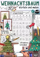 Vorschau - Arbeitsblätter - Tannenbaum / Weihnachtsbaum würfeln und malen + Kreatives Schreiben & Ausmalbild - Deckblatt