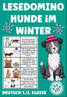 Vorschau - Stationenlernen - Lesedomino Hunde im Winter - Deckblatt