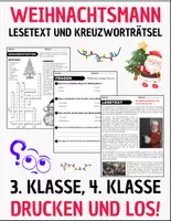 Vorschau - Arbeitsblätter - Weihnachtsmann: Leseverständnis und Kreuzworträtsel mit Antworten für die 3. Klasse, 4. Klasse. - Deckblatt