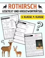 Vorschau - Arbeitsblätter - Rothirsch: Leseverständnis und Kreuzworträtsel mit Antworten für die 3. Klasse, 4. Klasse. - Deckblatt
