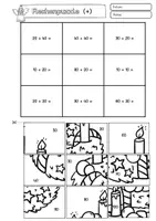 Vorschau - Arbeitsblätter - Mathe Klasse 2 Rechenpuzzle ZR 100 Weihnachten, Wichtel Rechnen, Schneiden, Kleben - Seite 1