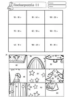 Vorschau - Arbeitsblätter - Mathe Klasse 2 Rechenpuzzle ZR 100 Weihnachten, Wichtel Rechnen, Schneiden, Kleben - Seite 2
