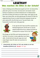 Vorschau - Arbeitsblätter - Lesetext mit Aufgaben "Was machen die Elfen in der Schule?" Verbformen - DaZ / DaF / Deutsch - Seite 1