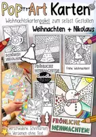 Vorschau - Mal- und Bastelvorlagen - Pop-Art Grußkarten zum Ausmalen - Winter, Weihnachten und Nikolaus - Deckblatt