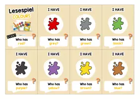 Vorschau - Arbeitsblätter - Farben / Colours: Lesespiel (I have, who has) auf Englisch - Seite 1