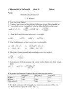 Vorschau - Test - Klassenarbeit zur Wurzelrechnung (Aufgaben und Lösungen) - Deckblatt
