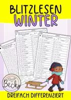 Vorschau - Arbeitsblätter - Blitzlesen Winter (dreifach differenziert, Lesen und Zeit stoppen) - Deckblatt