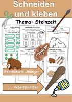 Vorschau - Arbeitsblätter - Ausschneiden und kleben Steinzeit - Wortschatz basteln Feinmotorik (Grundschule) - Deckblatt