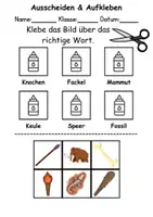 Vorschau - Arbeitsblätter - Ausschneiden und kleben Steinzeit - Wortschatz basteln Feinmotorik (Grundschule) - Seite 1