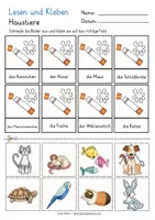 Vista previa - Hojas de trabajo - HAUSTIERE Lesen und Kleben Deutsch / Alemán - página 2