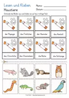 Vista previa - Hojas de trabajo - HAUSTIERE Lesen und Kleben Deutsch / Alemán - página 3