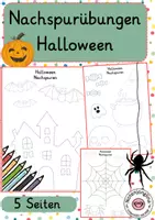Vorschau - Arbeitsblätter - Halloween Nachspuren und Ausmalen Motorikübung Graphomotorik - Deckblatt