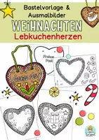 Vorschau - Unterrichtsreihen - Weihnachten Ausmalbilder und Bastelvorlage Lebkuchenherzen Kunst - Deckblatt