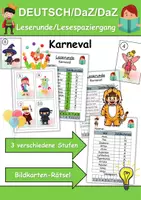 Vorschau - Arbeitsblätter - Lesespaziergang Fasching/Karneval - Leserunde Klasse 1 und 2 - Deckblatt