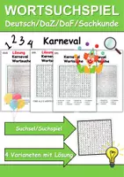 Vorschau - Arbeitsblätter - Wortsuchspiel/Wortsuche/Suchsel Fasching/Karneval (Grundschule) - 4 Varianten - Deckblatt
