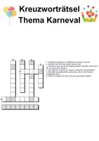 Vorschau - Arbeitsblätter - Kreuzworträtsel mit Lösung Fasching/Karneval (Grundschule) - DaZ/DaF, Deutsch, Wortschatz - Seite 1