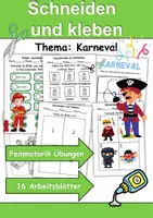 Vorschau - Arbeitsblätter - Ausschneiden und kleben Fasching/Karneval - Wortschatz basteln Feinmotorik (Grundschule) - Deckblatt